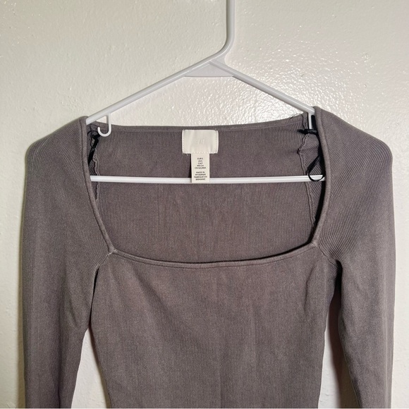 H&M Square-Neck Crop Top Brown Gray M - Picture 2 of 8